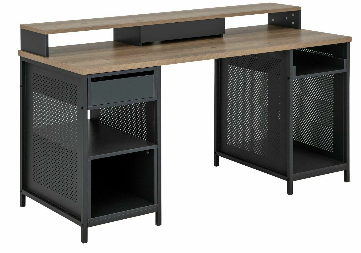 Modular 1 Drawer Gaming Desk - Oak Effect & Black ( B Grade 37398-37395- 37392 )