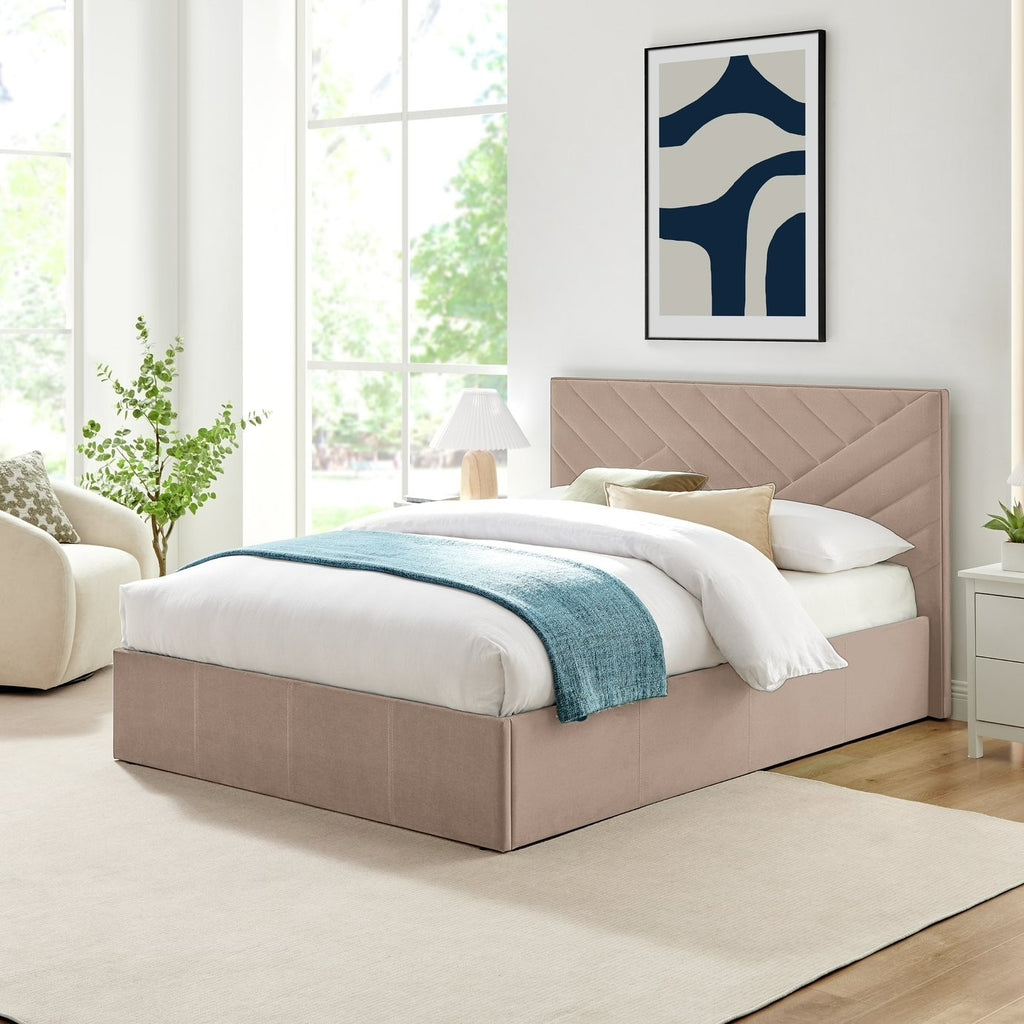 Home Luca End Lift Small Double Ottoman Bed - Latte | Storage bed small double