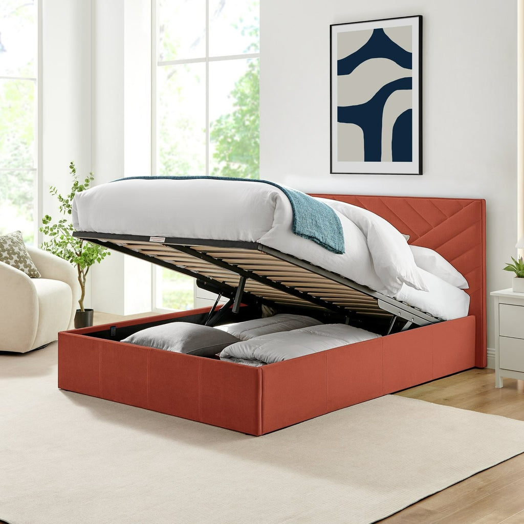 Home Luca Small Double End Lift Ottoman Bed - Orange | Space-saving ottoman bed