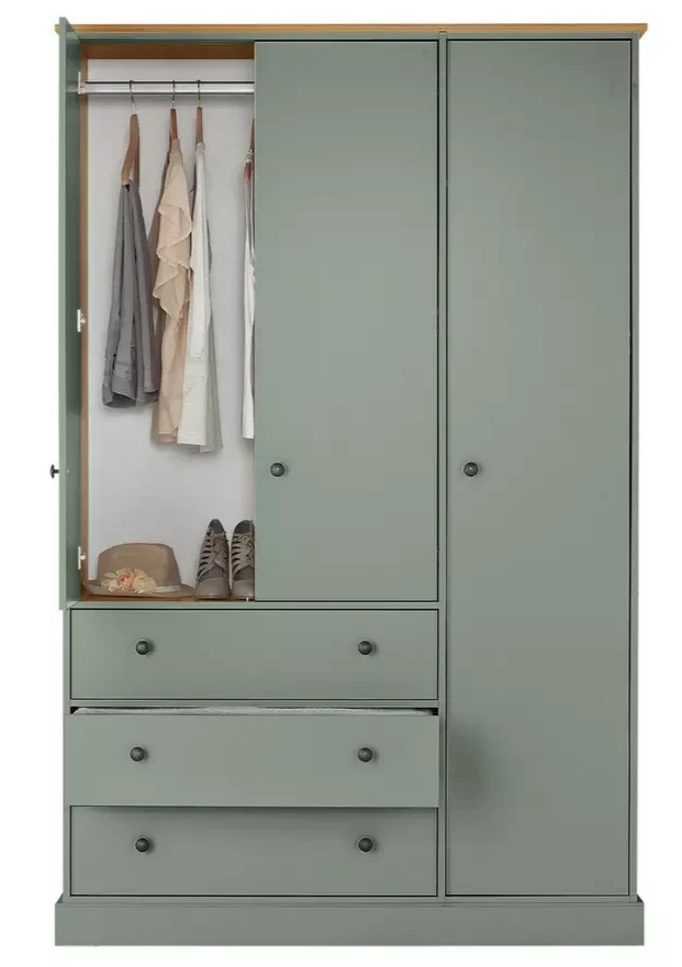 Home Kensington 3 Door 3 Drawer Wardrobe - Sage Green ( B Grade )