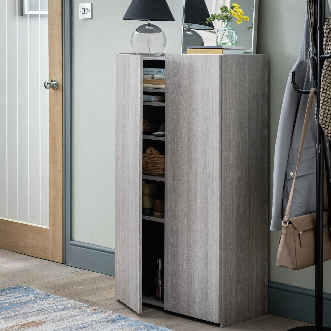 Seville 2 Door Shoe Storage Cabinet - Grey & Oak ( B Grade 41093 -  41092 )
