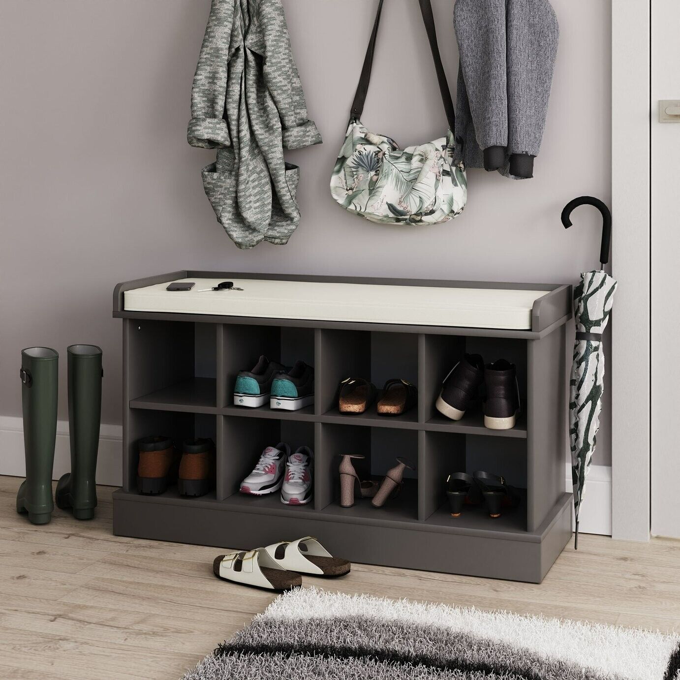 Kempton Shoe Bench - Grey