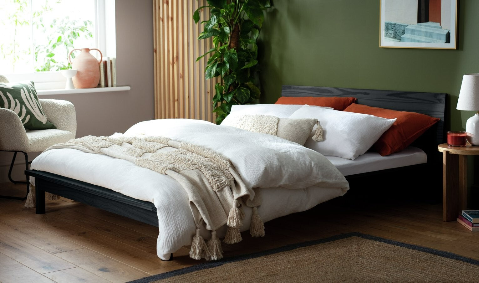 Akio Small Double Wooden Platform Bed Frame - Black