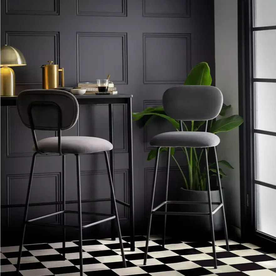 Habitat Ariana Pair of Velvet Bar Stools - Dark Grey | Luxurious Comfy Seating