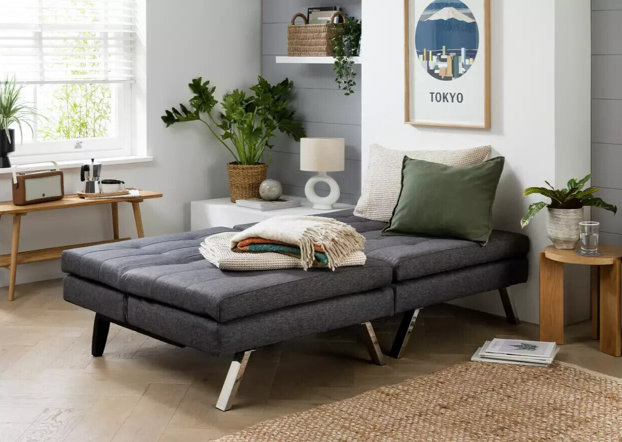 Home Duo Fabric 2 Seater Clic Clac Sofa Bed - Charcoal | Living Room Furniture
