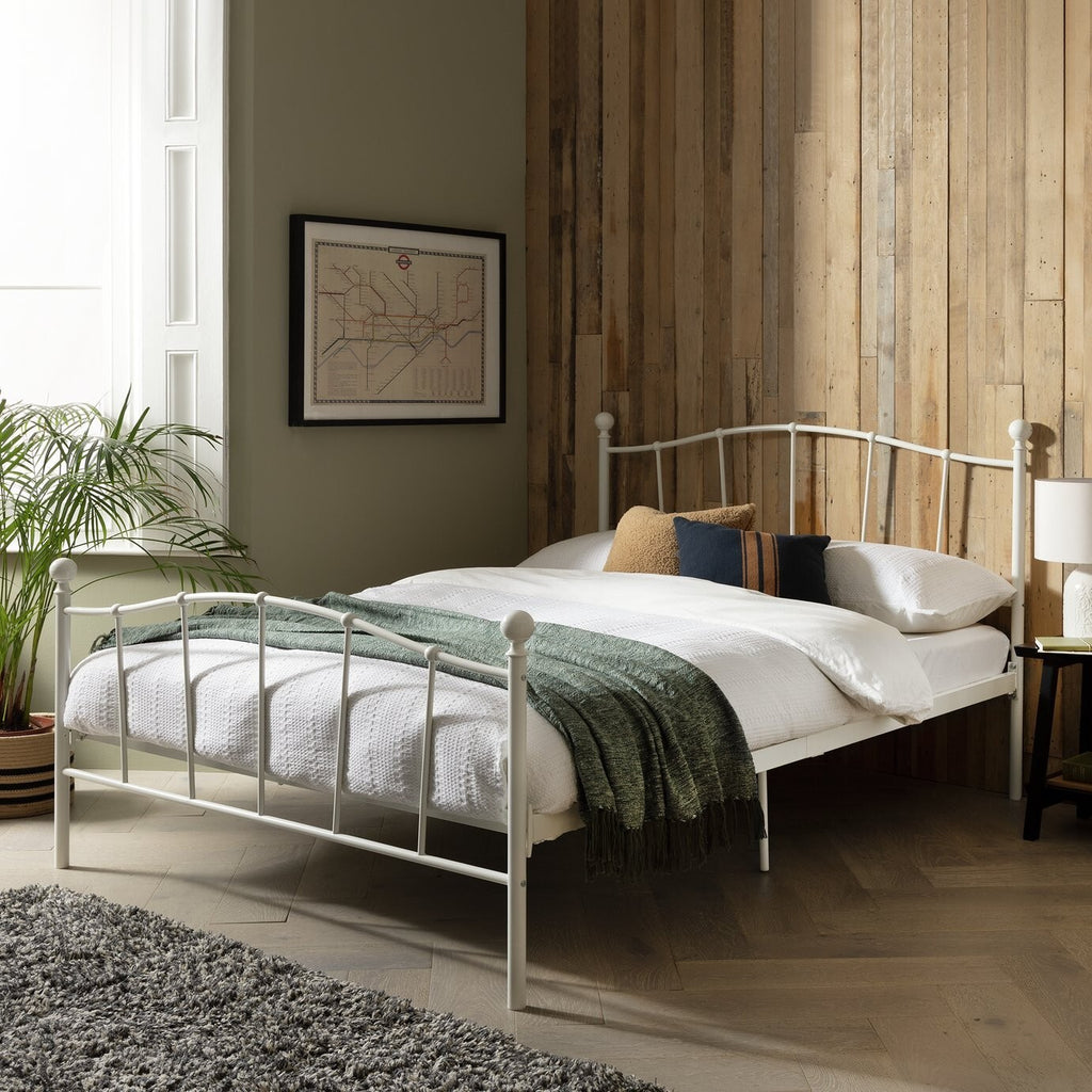 Fleur Double Metal Bed Frame - White With Double 1000 Pocket Sprung Mattress