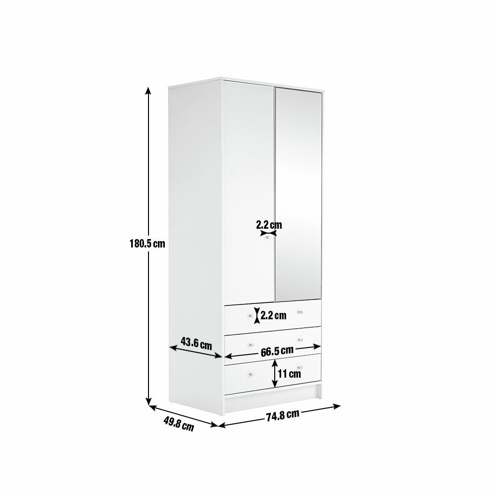 Home Malibu 2 Door 3 Drawer Mirror Wardrobe - Grey | mirrored wardrobe