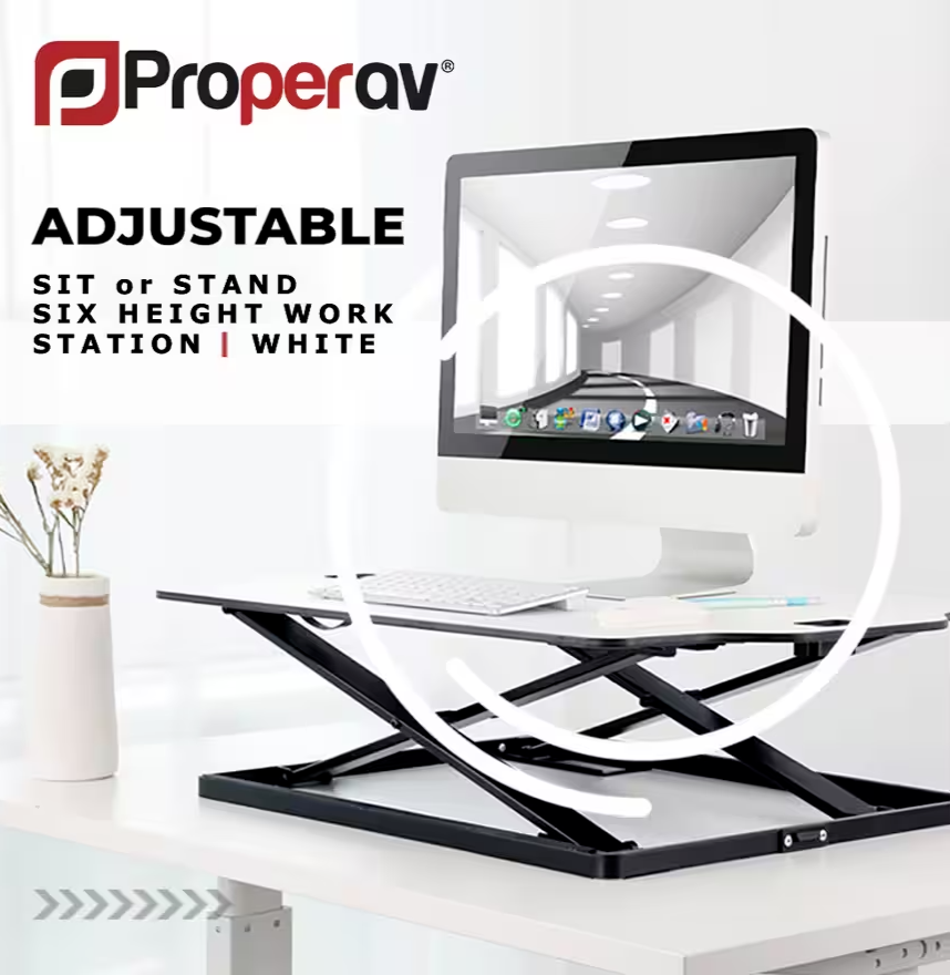 ProperAV Slim Profile Stand Up Desk Workstation - White