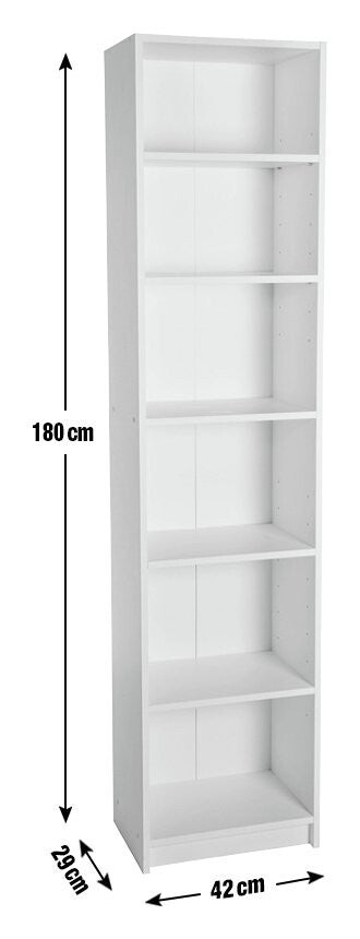 Maine Narrow 6 Shelf Bookcase - Shelving Storage Unit Display Cabinet - Oak
