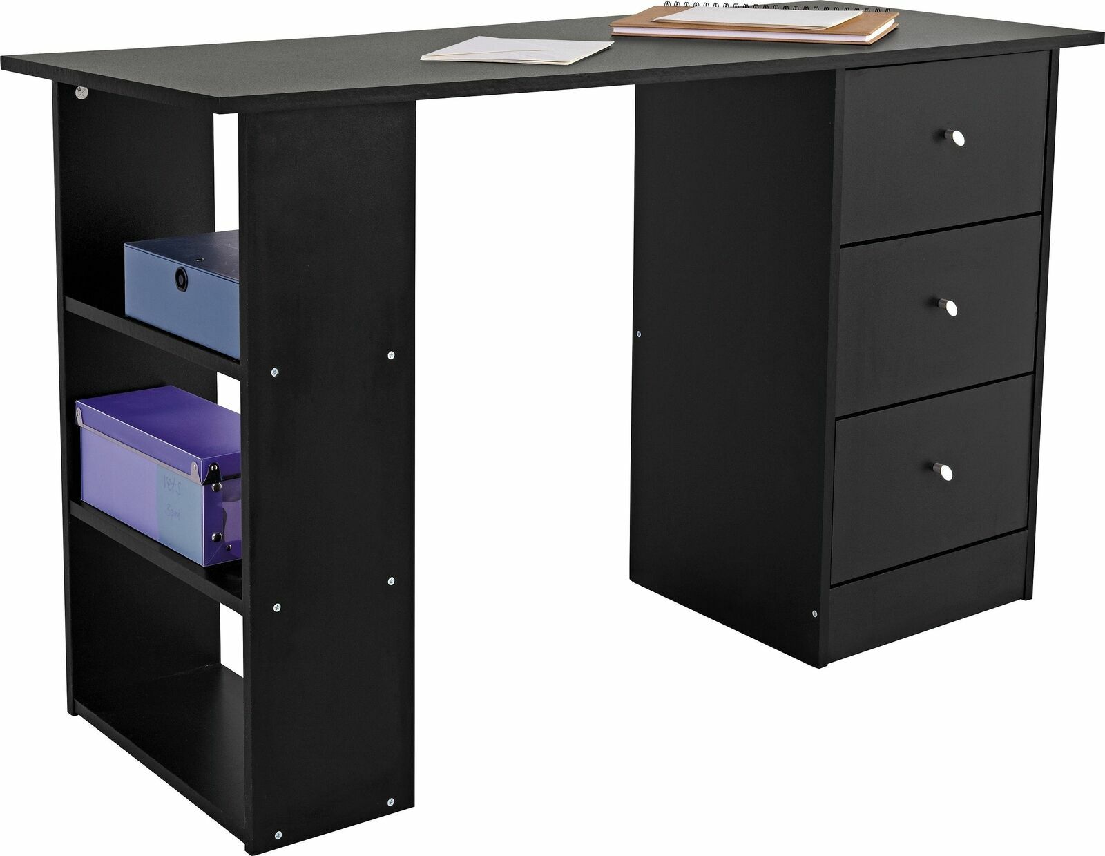 Home Malibu 3 Drawer Office Desk - Black | Study Desk with Storage Home Office