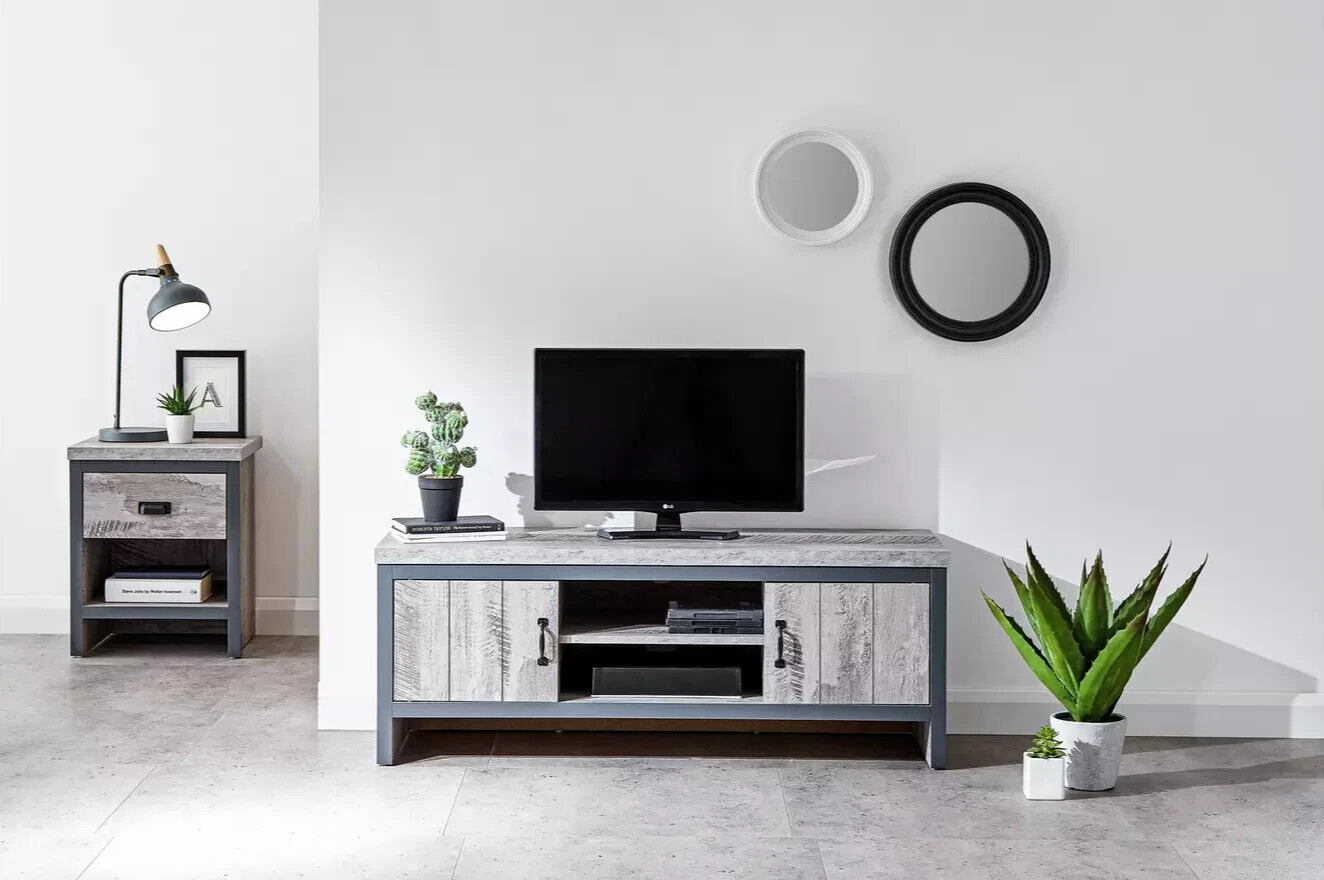 GFW Boston 2 Door TV Unit - Grey | Grey TV Stand Cabinet Media Storage Unit
