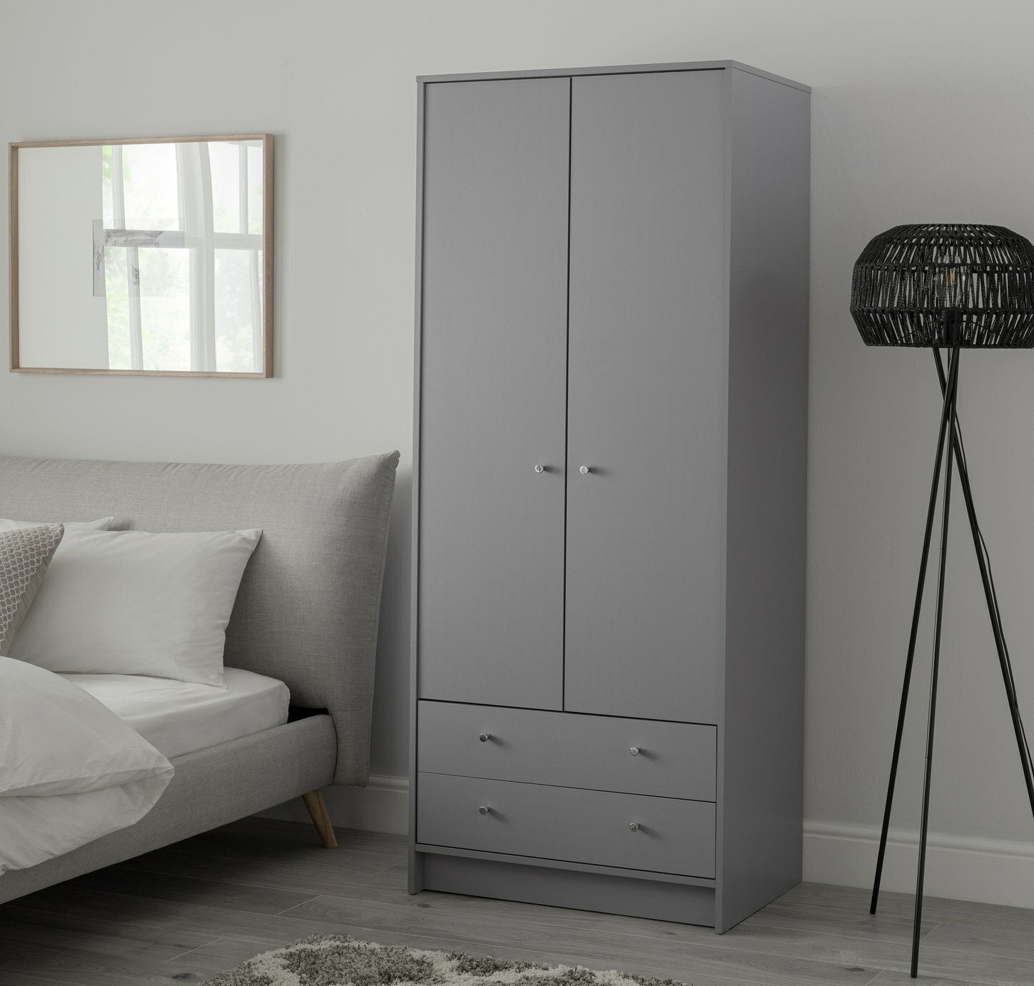Malibu 2 Door 2 Drawer Wardrobe - Grey ( B Grade )