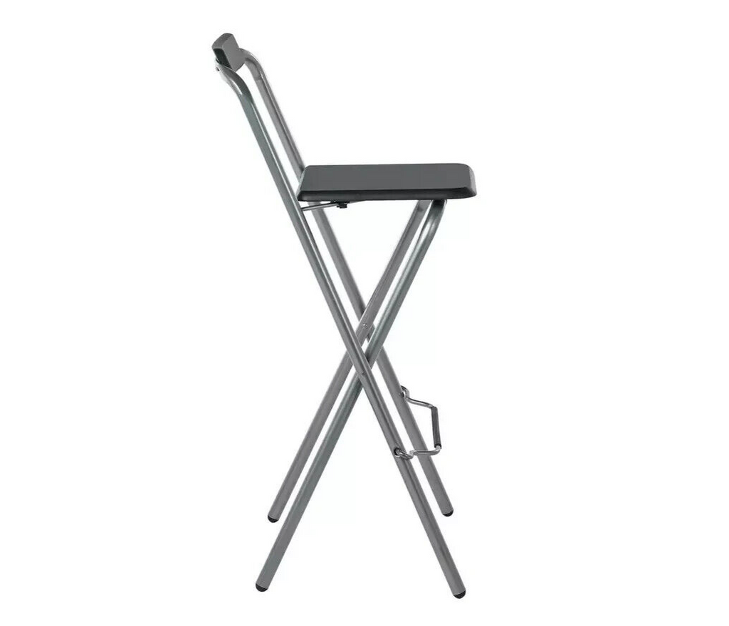 Pair of Folding Metal Bar Stools - Black & Silver