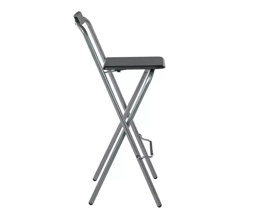 Pair of Folding Metal Bar Stools - Black & Silver