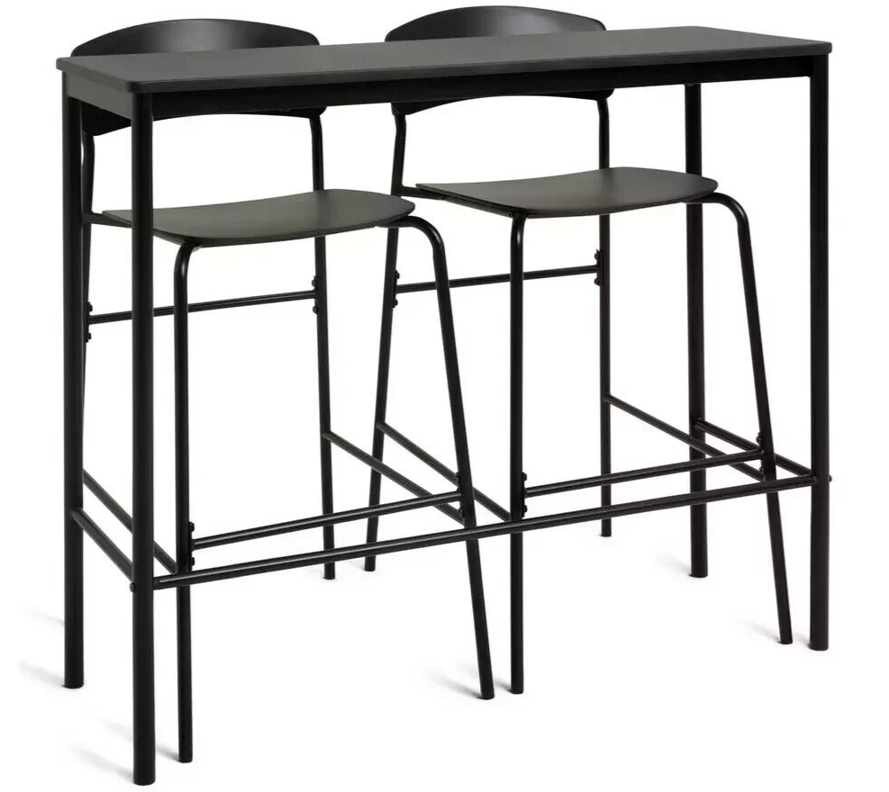 Habitat Stella Metal Bar Table & 2 Black Bar Stools ( B Grade 19540 - 19543 )