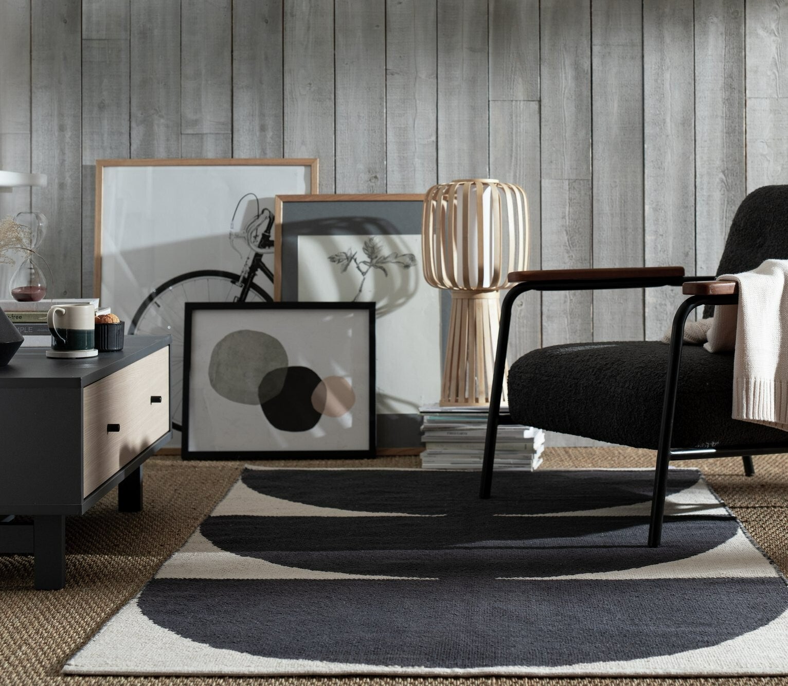 Habitat Half Moon Black & White Cotton Flatweave Rug