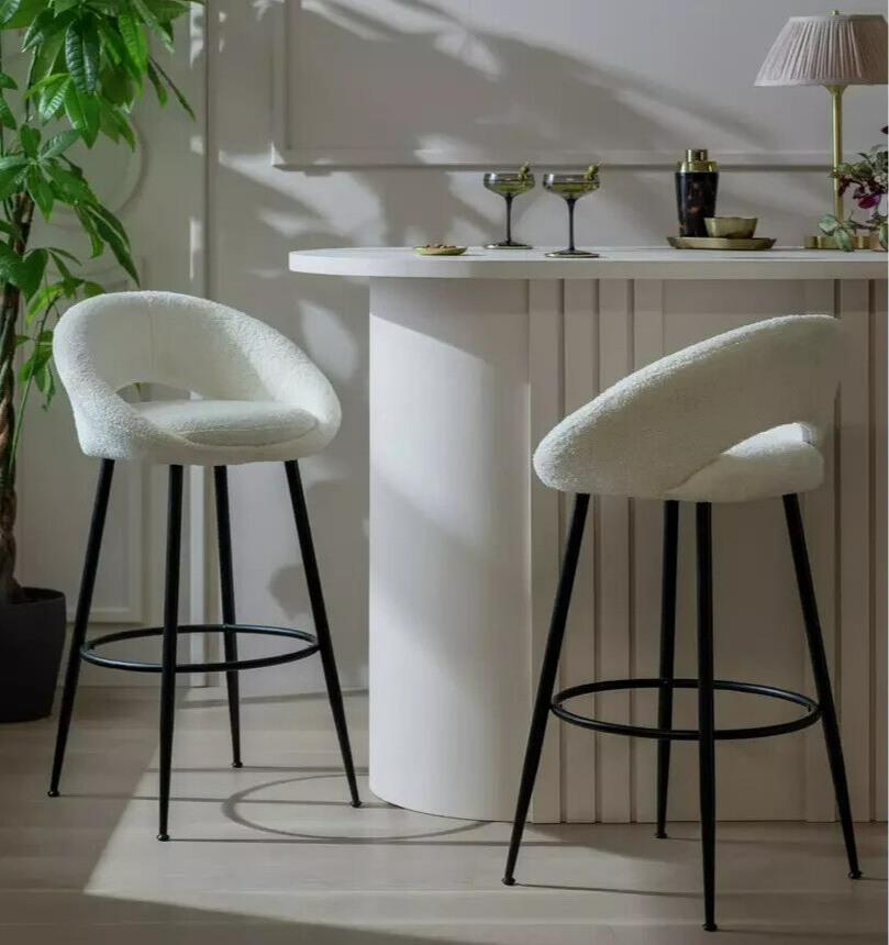 Habitat Hermione Boucle Bar Stool - Cream | Modern Kitchen Counter Chair Upholst