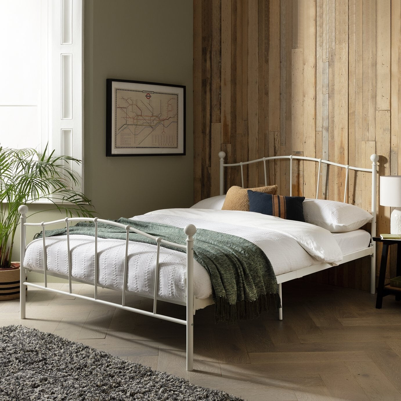 Home Fleur Double Metal Bed Frame White | Sturdy Bedroom Base with Headboard