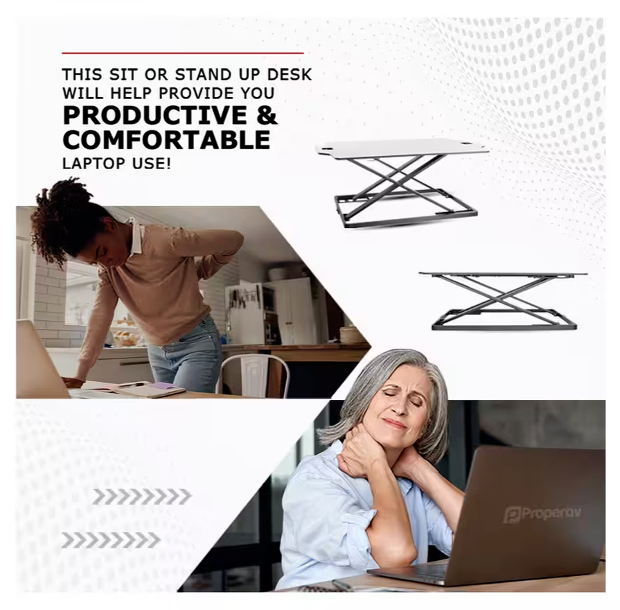 ProperAV Slim Profile Stand Up Desk Workstation - White