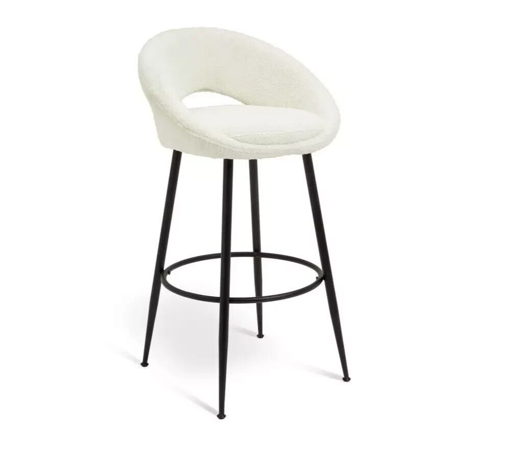 Habitat Hermione Boucle Bar Stool - Cream | Modern Kitchen Counter Chair Upholst