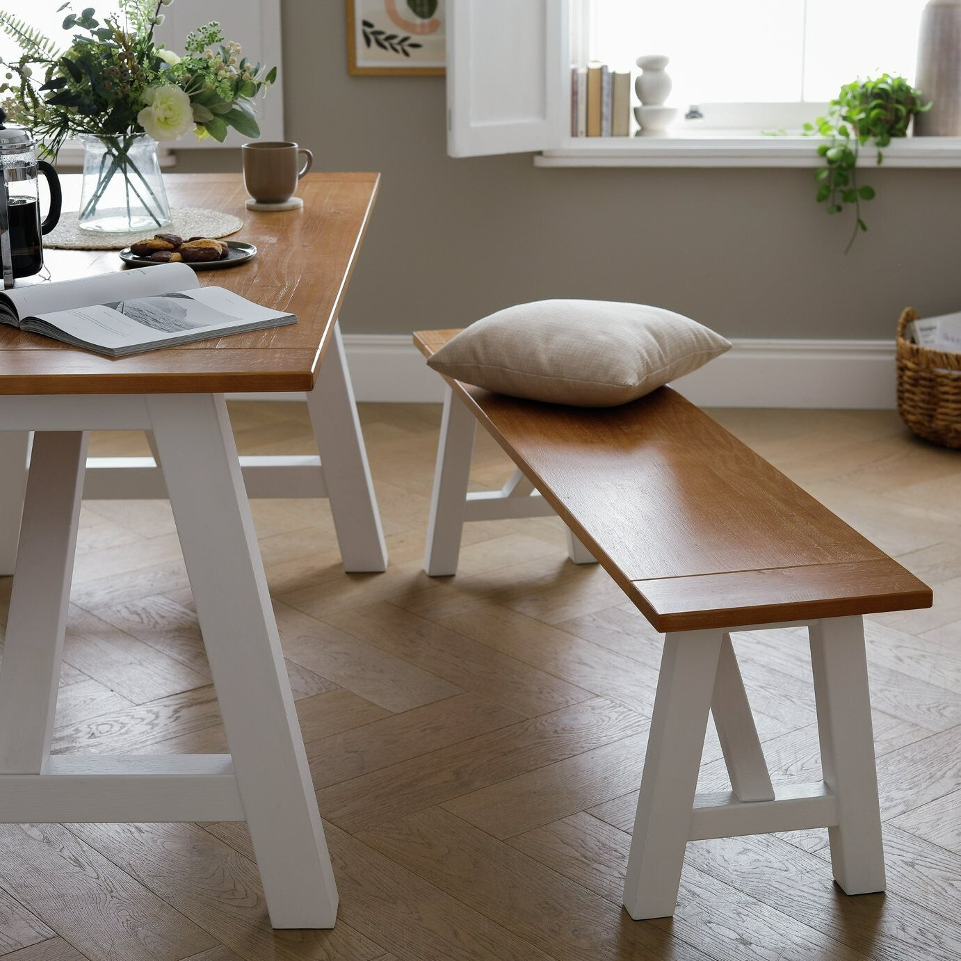 Habitat Burford Pair of Solid Wood Dining Benches - Dark Grey
