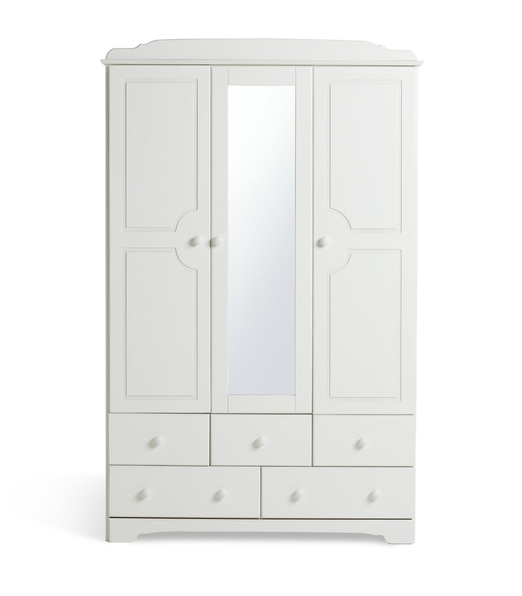 Home Nordic 3 Door 5 Drawer Mirror Wardrobe - White | triple wardrobe white