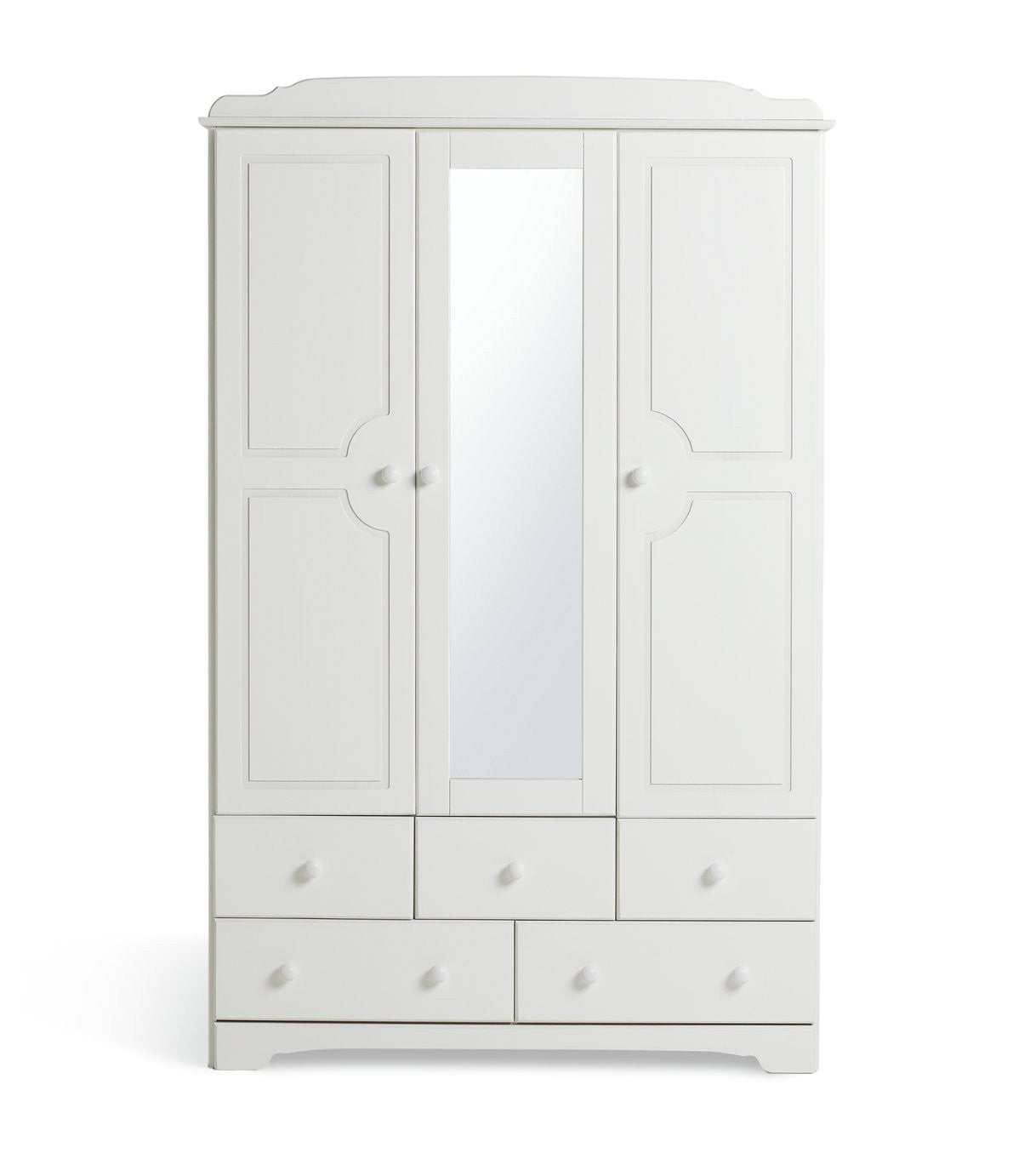 Home Nordic 3 Door 5 Drawer Mirror Wardrobe - White | triple wardrobe white