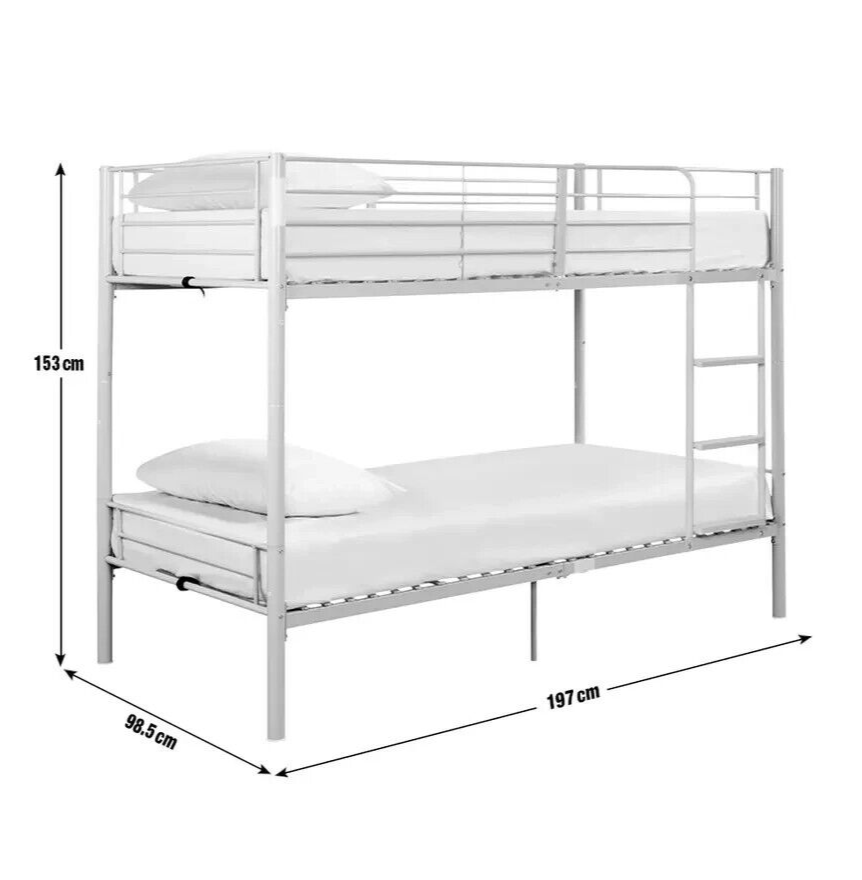 Mason Single Bunk Bed For Kids / Adults / Teenager - White x2 Memory Mattress