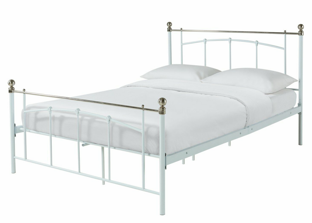 Home Yani Double Metal Bed Frame White | Sturdy Bedroom Furniture with Mattress