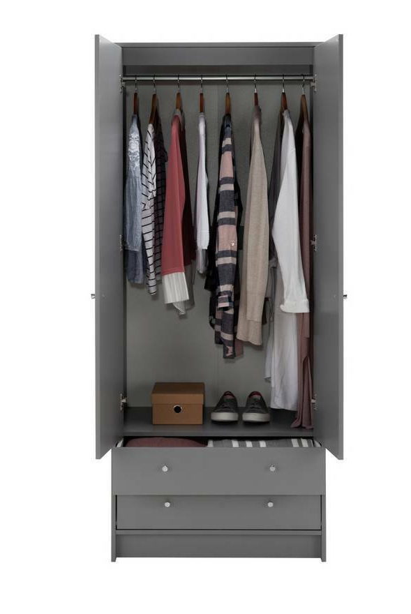Malibu 2 Door 2 Drawer Wardrobe - Grey ( B Grade )