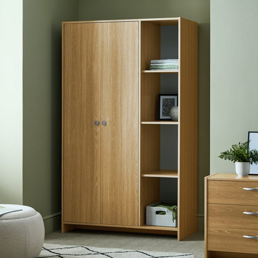 Home Seville 2 Door Open Shelf Wardrobe - Oak Effect | Wardrobe with shelving