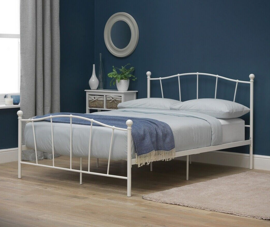 Home Fleur Kingsize Metal Bed Frame White | Modern Furniture Bed with Mattress