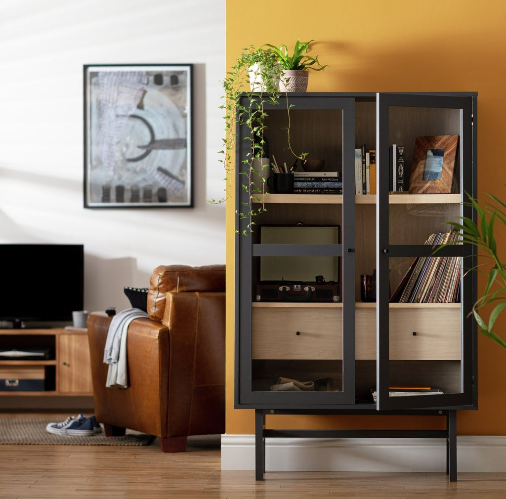 Jadon 2 Door Glass Display Cabinet - Dark Grey | tall glass cabinet