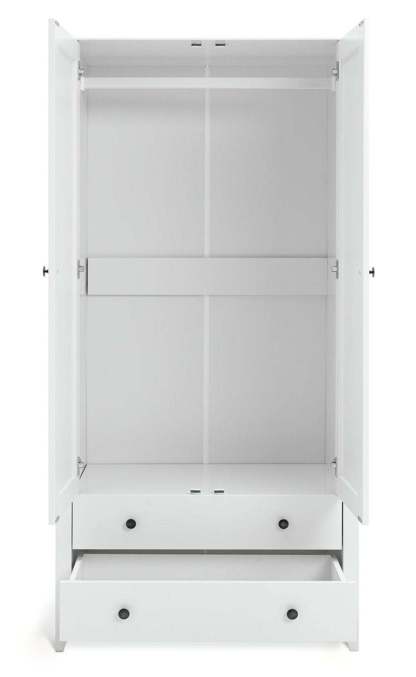 Minato 2 Door 2 Drawer Wardrobe - White | compact white wardrobe
