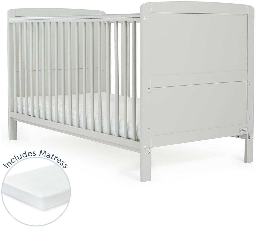Baby Elegance Travis Baby Cot Bed with Mattress - Grey | Baby cot with mattress