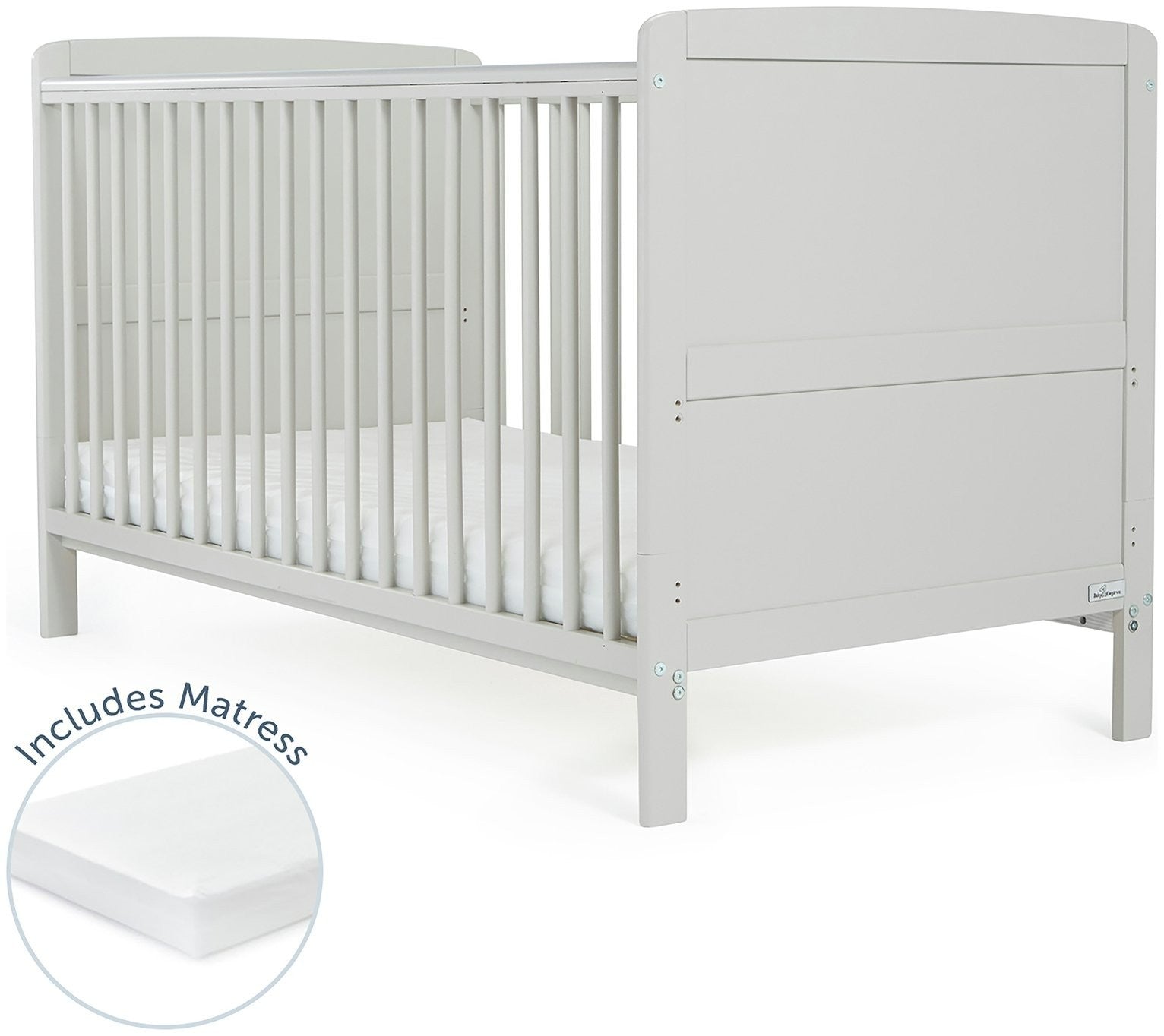 Baby Elegance Travis Baby Cot Bed with Mattress - Grey | Baby cot with mattress