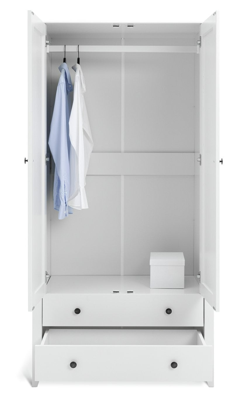 Minato 2 Door 2 Drawer Wardrobe - White | compact white wardrobe