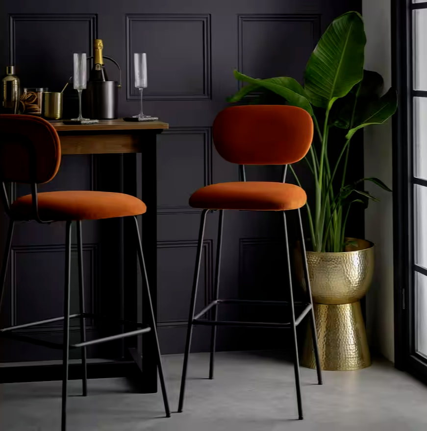 Habitat Ariana Pair of Velvet Bar Stools Copper | Modern Kitchen Island Chairs