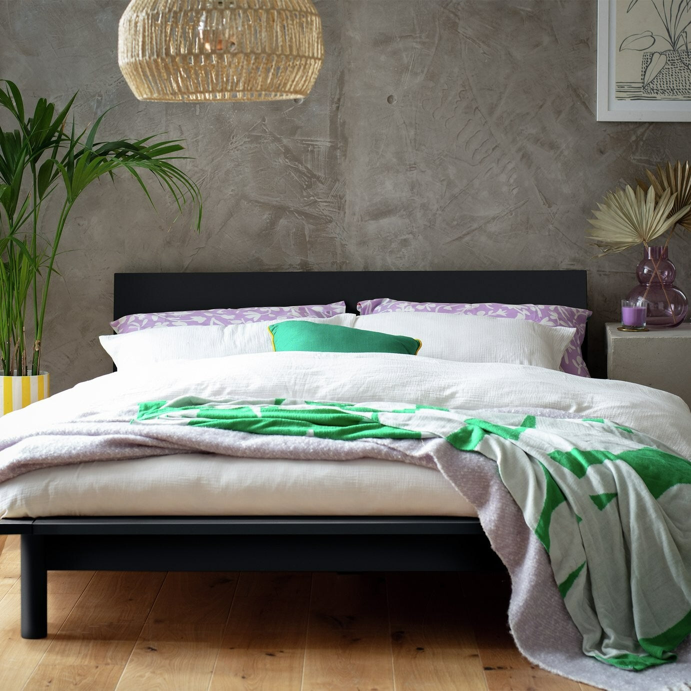 Akio Small Double Wooden Platform Bed Frame - Black