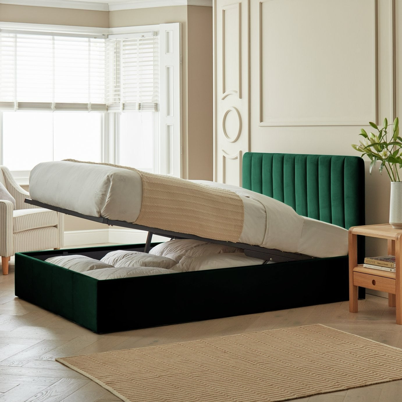 Home Pandora Kingsize End Lift Ottoman Bed - Green | lift-up storage bed