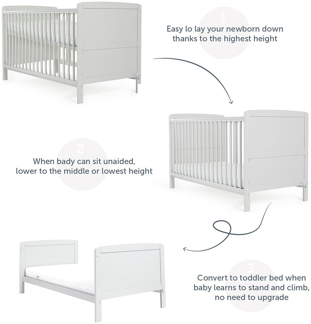 Baby Elegance Travis Baby Cot Bed with Mattress - Grey | Baby cot with mattress