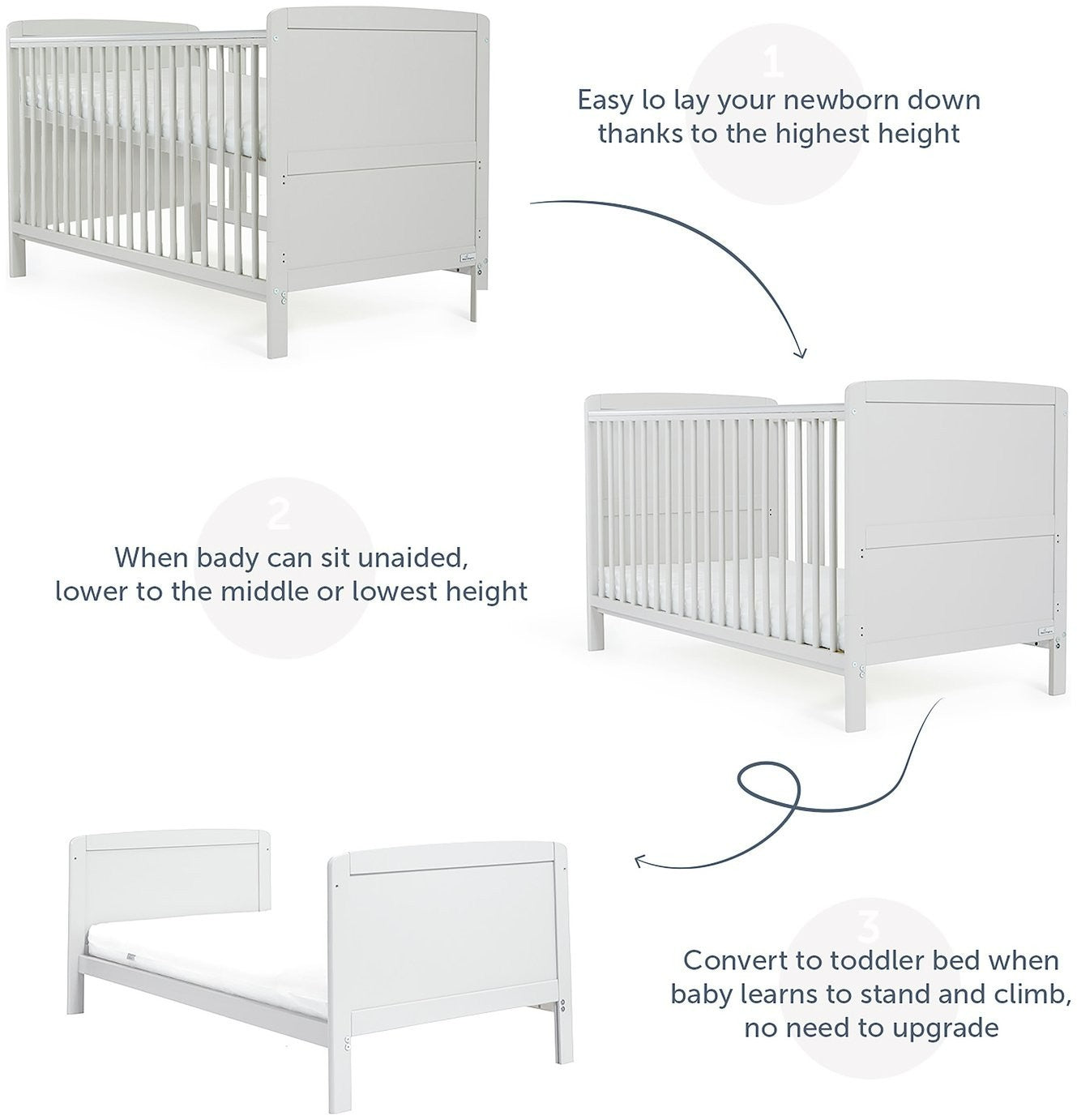 Baby Elegance Travis Baby Cot Bed with Mattress - Grey | Baby cot with mattress