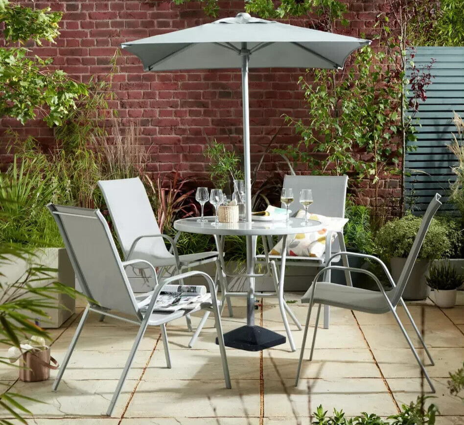 Home Sicily 4 Seater Metal Patio Set Grey | Outdoor Garden Table Chairs ( S )
