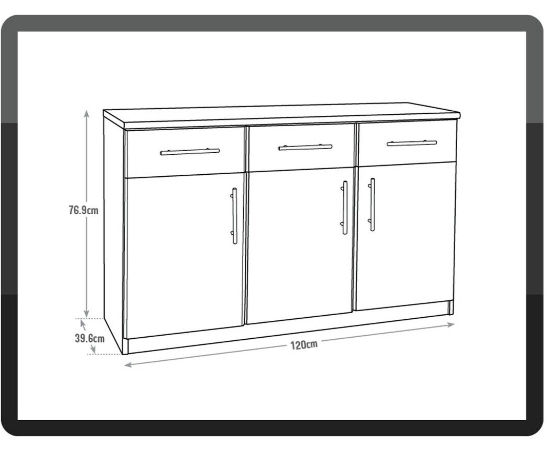 Anderson 3 Door 3 Drawer Sideboard - Black | Dining Room Storage Cabinet Unit