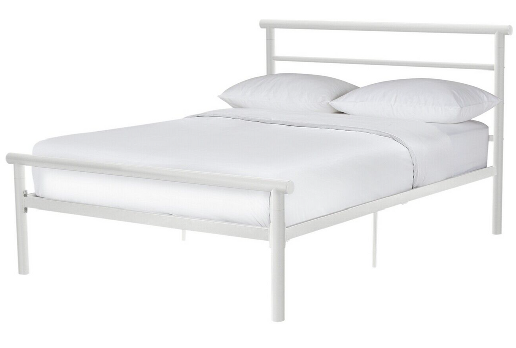 Home Avalon Double Metal Bed Frame - White | Sturdy Durable Frame with Mattress