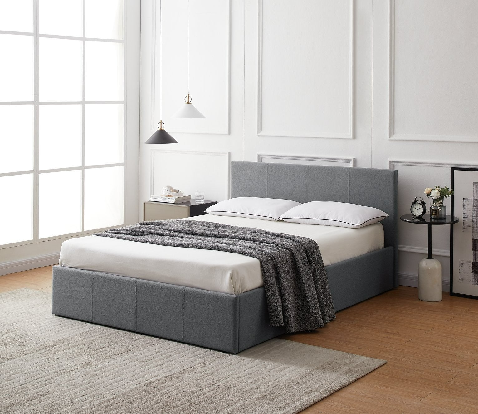 Home Heathdon Small Double Ottoman Bed Frame- Grey | Lift-up bed frame grey