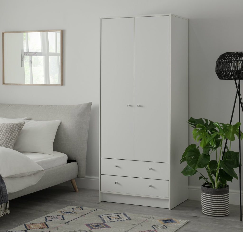 Malibu 2 Door 2 Drawer Wardrobe - White | Spacious Cupboard