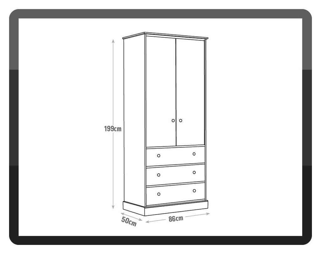 Kensington 2Dr 3Drw Wardrobe - Grey & Oak Effect | Modern wardrobe