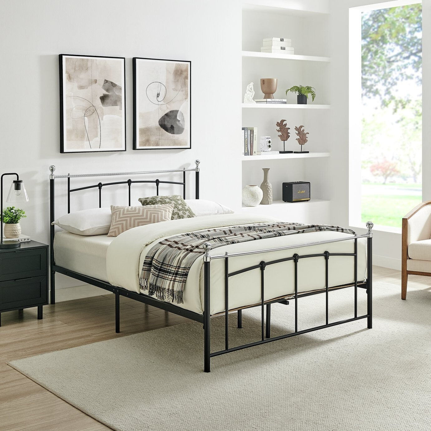 Home Yani Kingsize Metal Bed Frame Black | Sturdy Durable Mattress Support Base