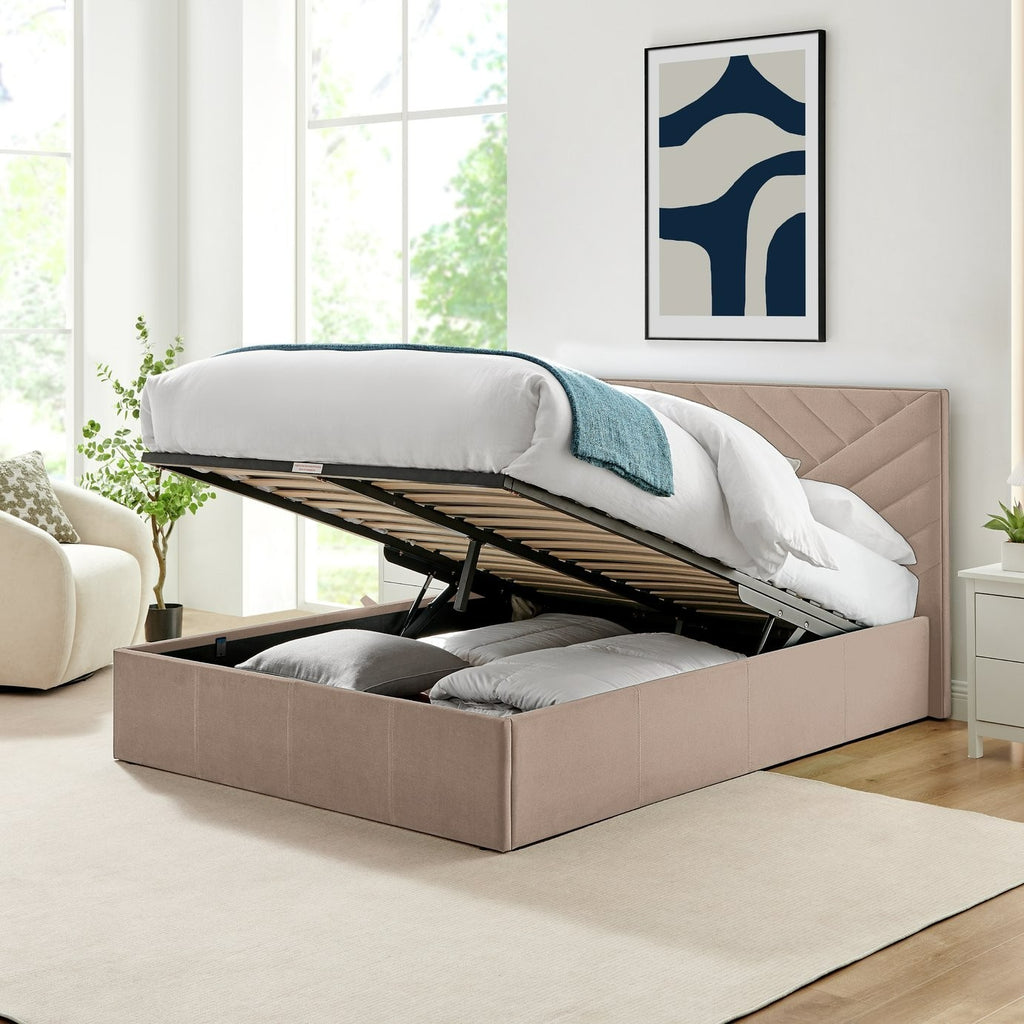 Home Luca End Lift Small Double Ottoman Bed - Latte | Storage bed small double